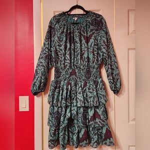 Yakira Bella long sleeve tiered green dress